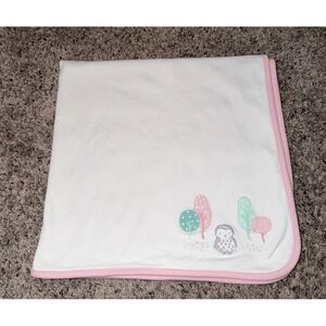 Gymboree Baby Girls Blanket 100% Cotton Owl Trees Pink Trim 2016 Soft Lovey